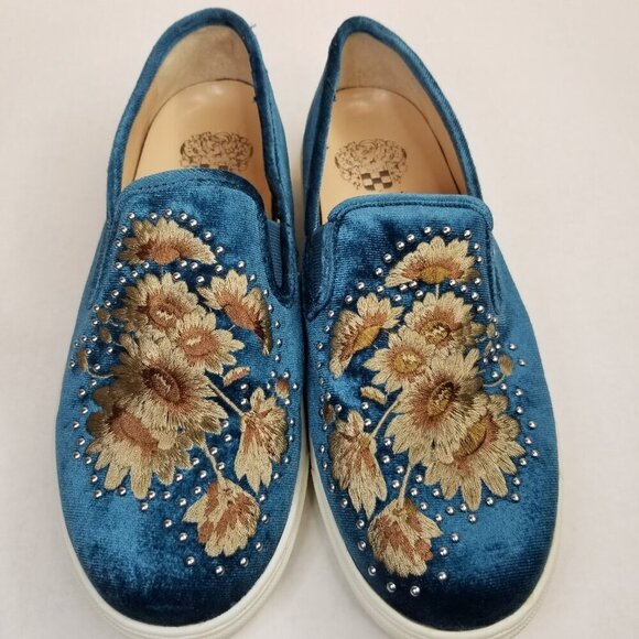 Vince Camuto Women's Brandia Velvet‎ Boho Embroidered Floral Slip On Shoes Sz 7W - Picture 4 of 13